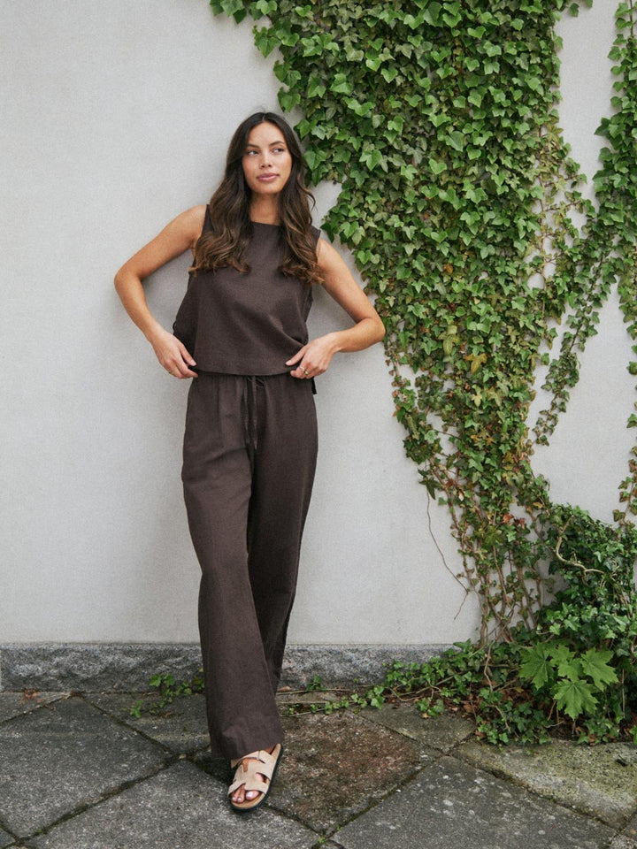 Neo Noir Sonar Linen Pants Dark Brown