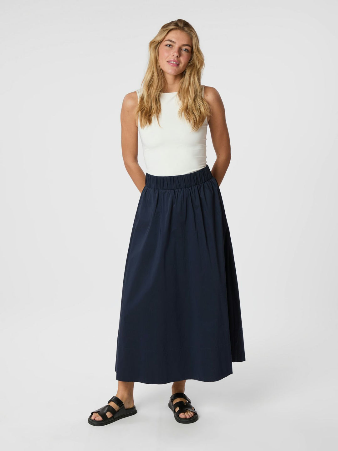 Neo Noir Yara Long Poplin Skirt Navy