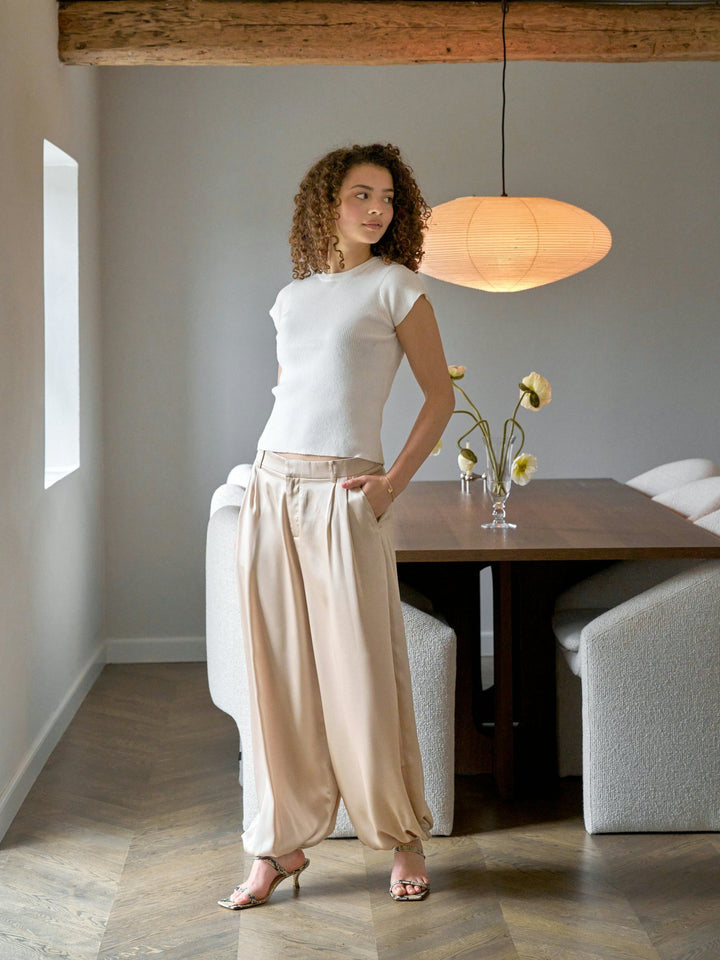 Neo Noir FAYLA DRAPY SATIN BALLOON PANTS Dark Sand