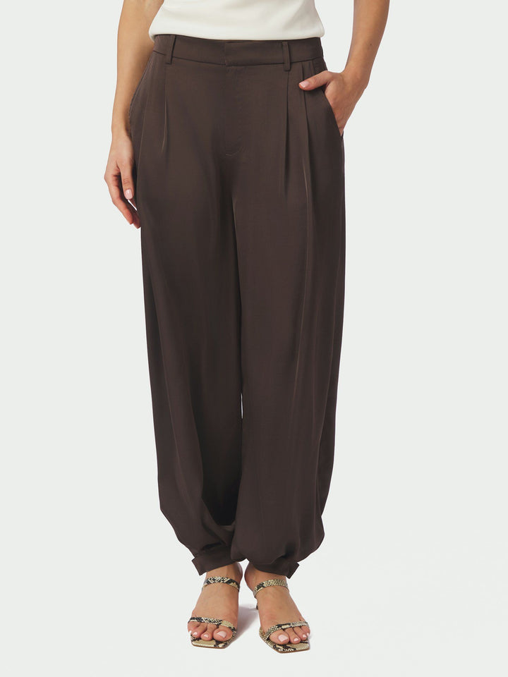 Neo Noir FAYLA DRAPY SATIN BALLOON PANTS Dark Brown