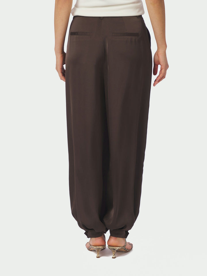 Neo Noir FAYLA DRAPY SATIN BALLOON PANTS Dark Brown
