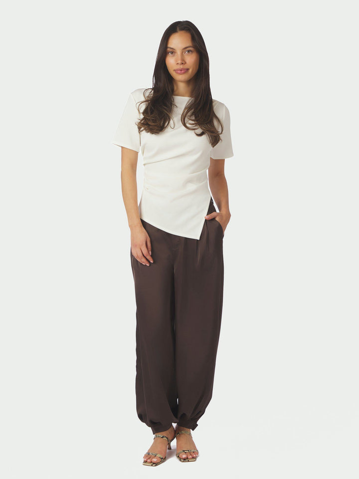 Neo Noir FAYLA DRAPY SATIN BALLOON PANTS Dark Brown