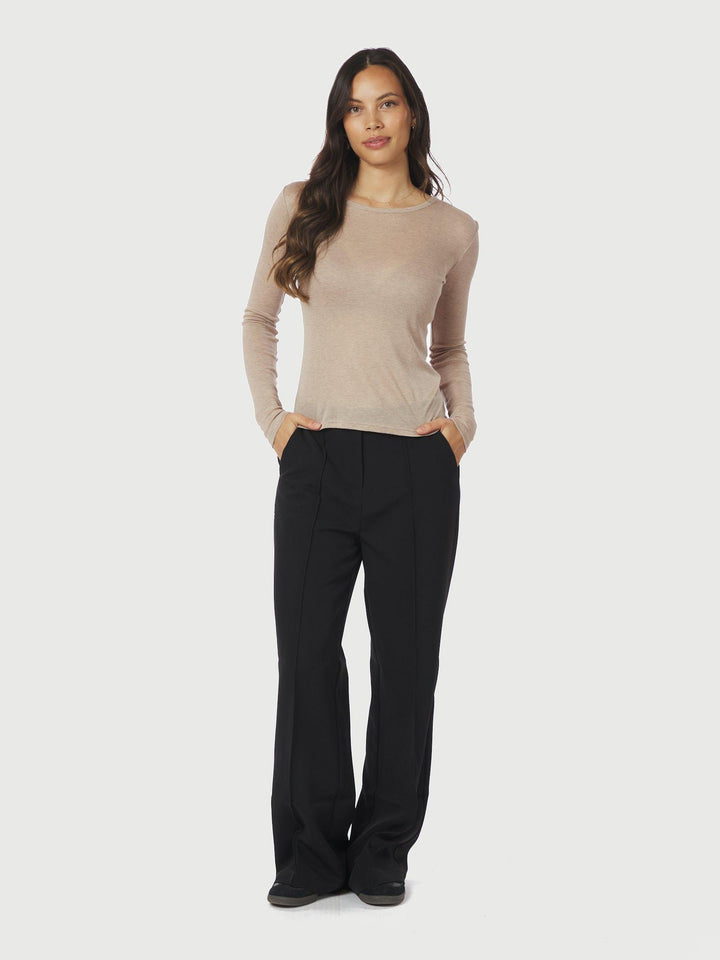 Neo Noir Nella Fine Rib Blouse Beige Melange