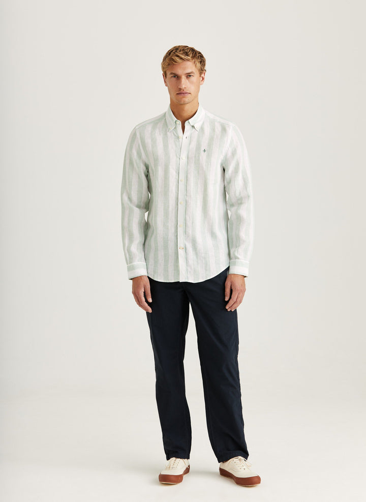 Morris Douglas Linen Stripe Shirt-Classic Fit Green