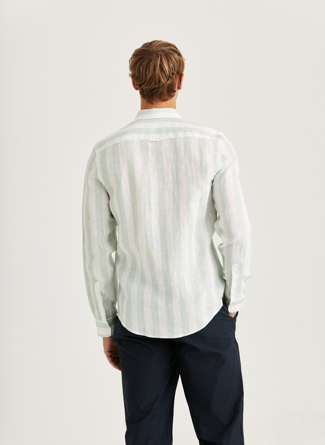 Morris Douglas Linen Stripe Shirt-Classic Fit Green