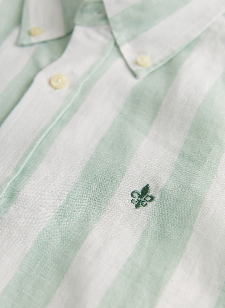 Morris Douglas Linen Stripe Shirt-Classic Fit Green