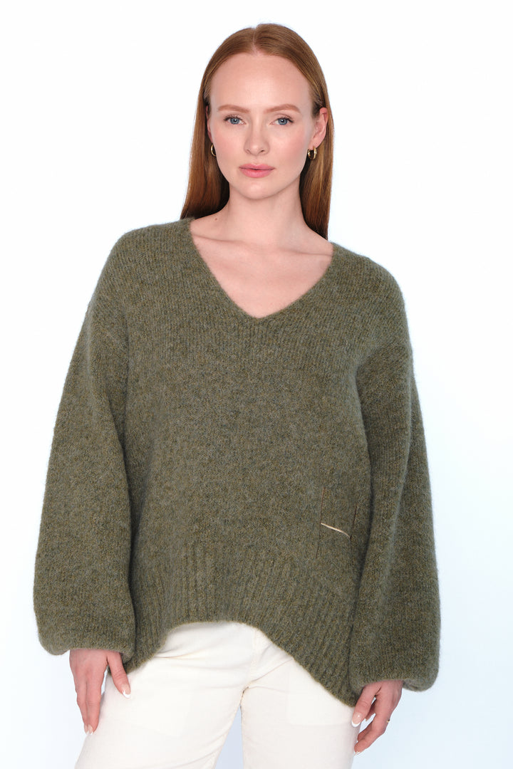 Hést SOFIE V-neck Sweater Winter Moss
