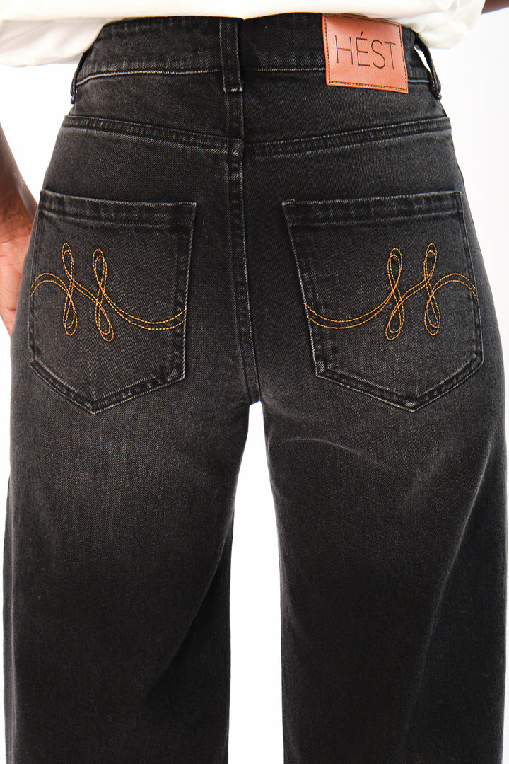 Hést IRINA Wide Leg Medium Wash Black Denim