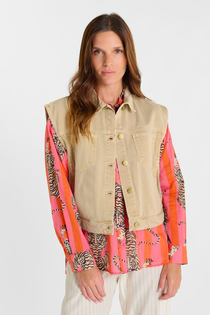 Le Temps des Cerises Mallard Denim Vest Cobblestone