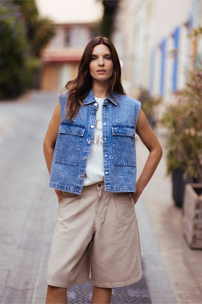 Le Temps des Cerises Lova Denim Bermuda Shorts Cobblestone