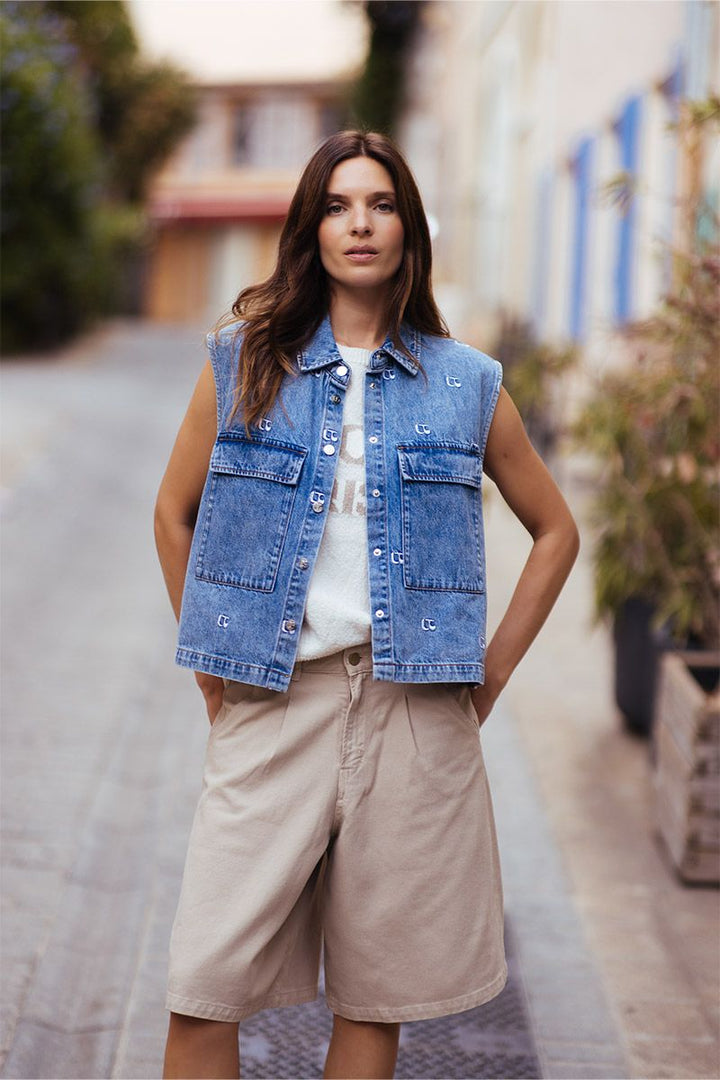Le Temps des Cerises Lova Denim Bermuda Shorts Cobblestone