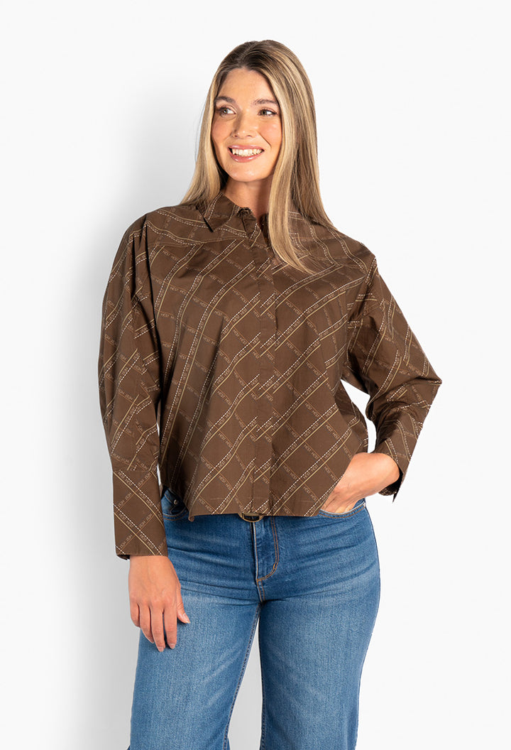 Senna Printed Shirt 6002 Dark Earth