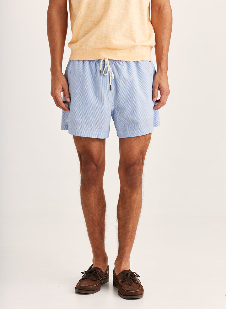 Morris Seersucker Bathing Trunks Light Blue