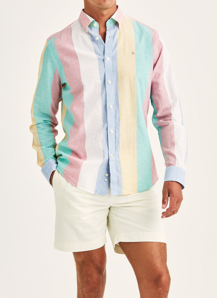 Morris Happy Linen Stripe Shirt-Classic Fit Pink