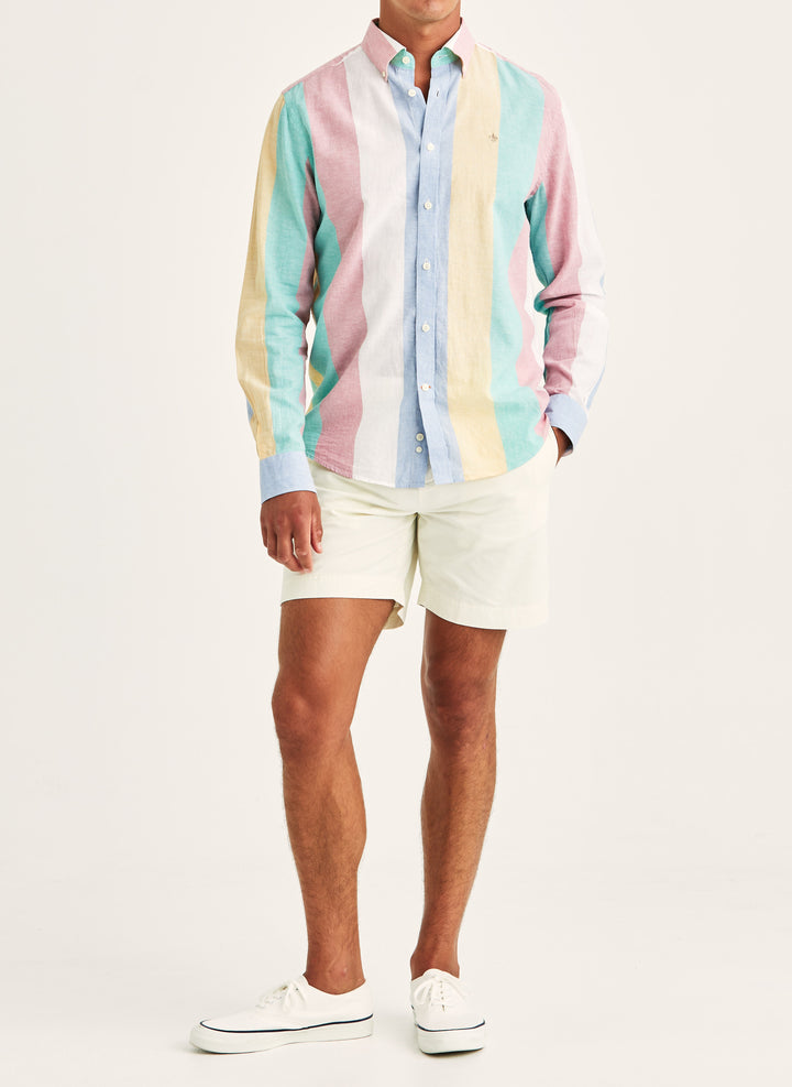 Morris Happy Linen Stripe Shirt-Classic Fit Pink