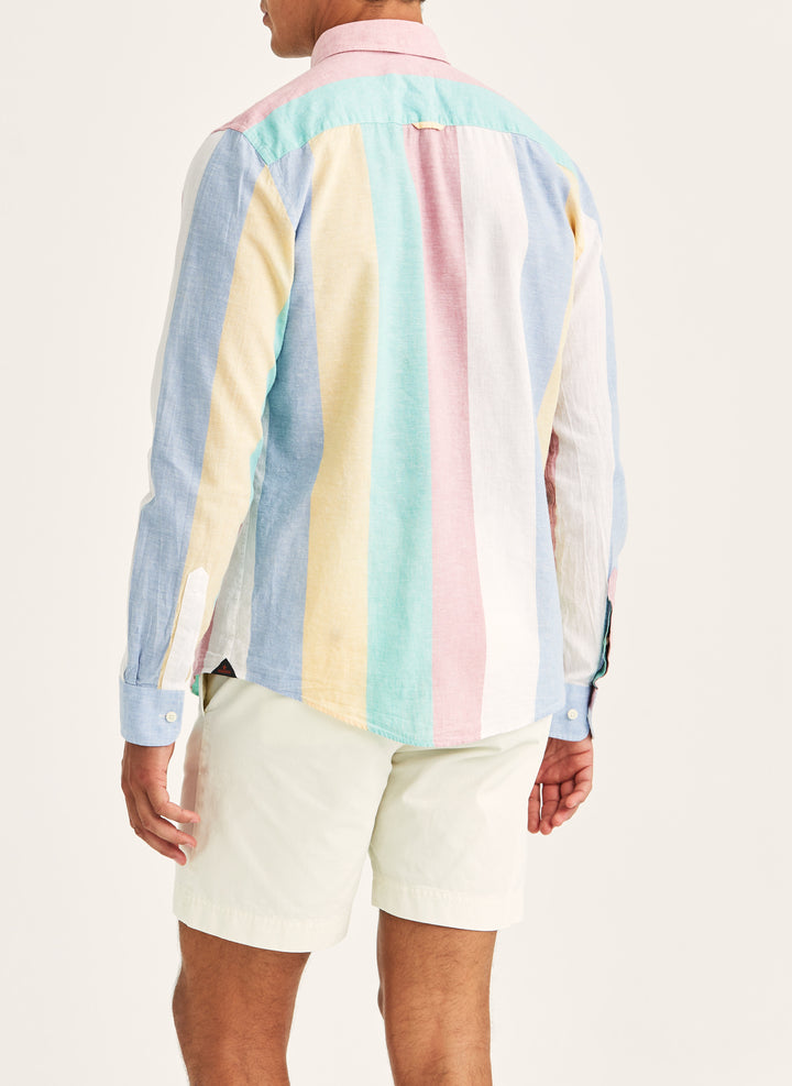 Morris Happy Linen Stripe Shirt-Classic Fit Pink