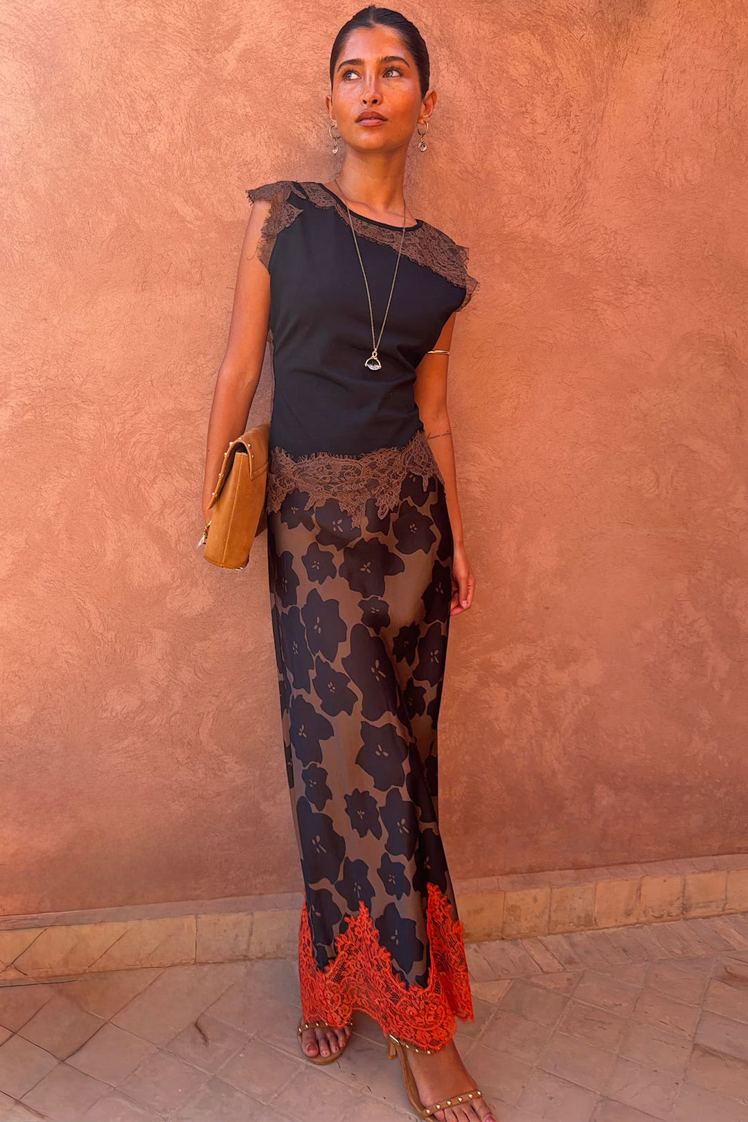 Never Fully Dressed Maeva Skirt in Tan Jaden Floral Print