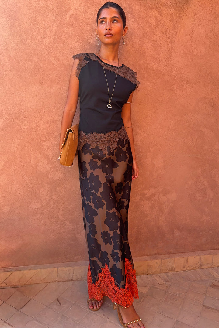 Never Fully Dressed Maeva Skirt in Tan Jaden Floral Print