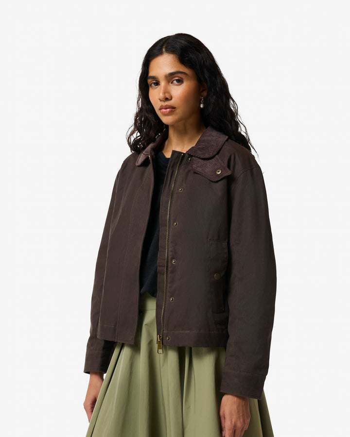 LEITH WAXED JACKET CHOCOLATE BROWN