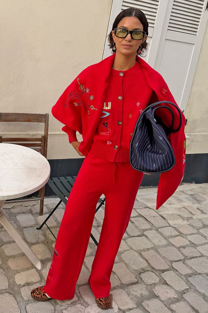 Red Amore Wide Leg Knit Joggers
