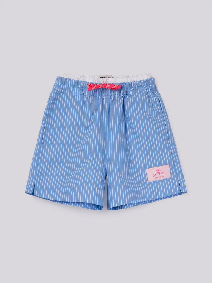 REPLAY & SONS STRIPED COTTON SHORTS