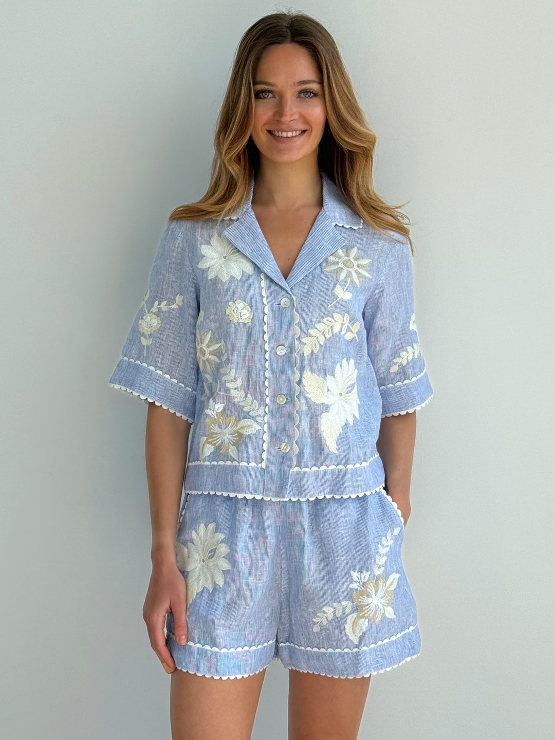 blue tiger lily shirt Rose and Rose Tiger Lily Shirt Stripes Blue – MillaMi.com