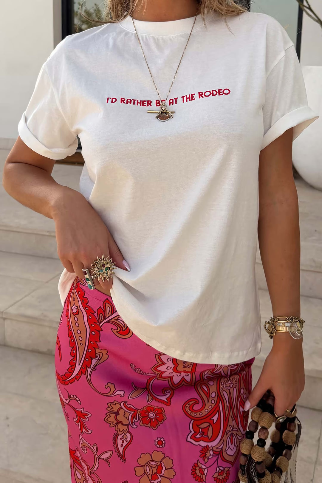 Never Fully Dressed White Rodeo T-shirt
