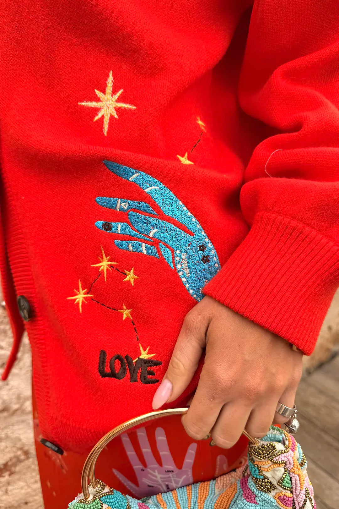 Never Fully Dressed Red Celestial Cardigan