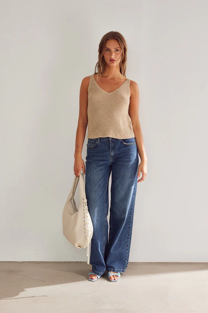 Noella Louisa Knit Top Oyster Melange