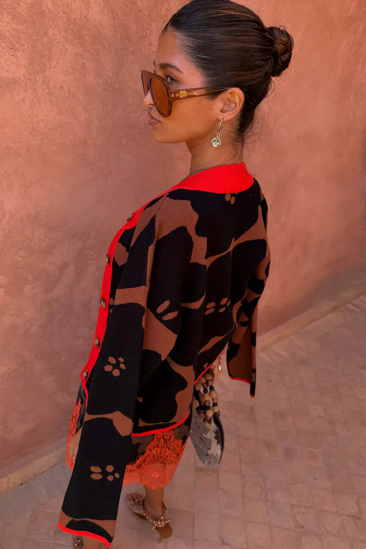 Never Fully Dressed Tan Jaden Floral Jacquard Cardigan