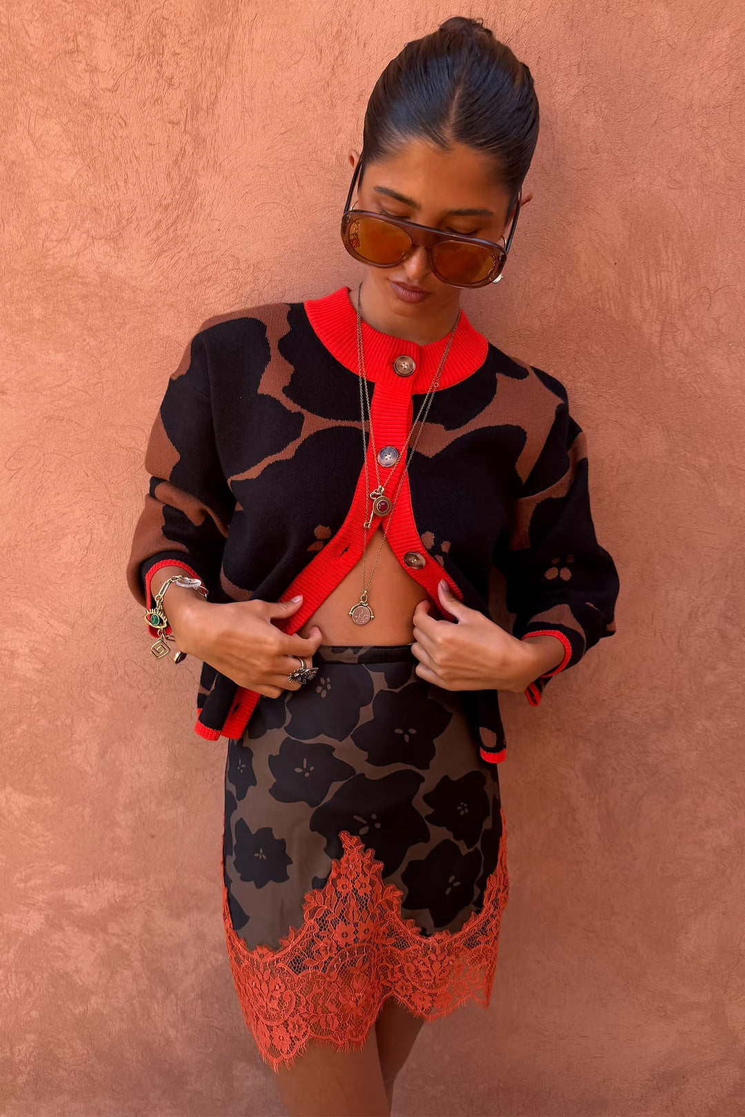 Never Fully Dressed Tan Jaden Floral Jacquard Cardigan