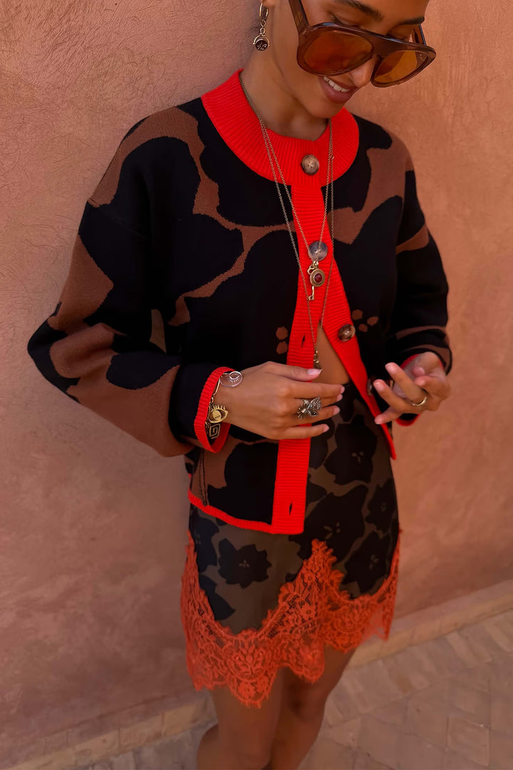 Never Fully Dressed Tan Jaden Floral Jacquard Cardigan