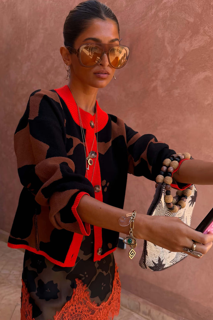 Never Fully Dressed Tan Jaden Floral Jacquard Cardigan