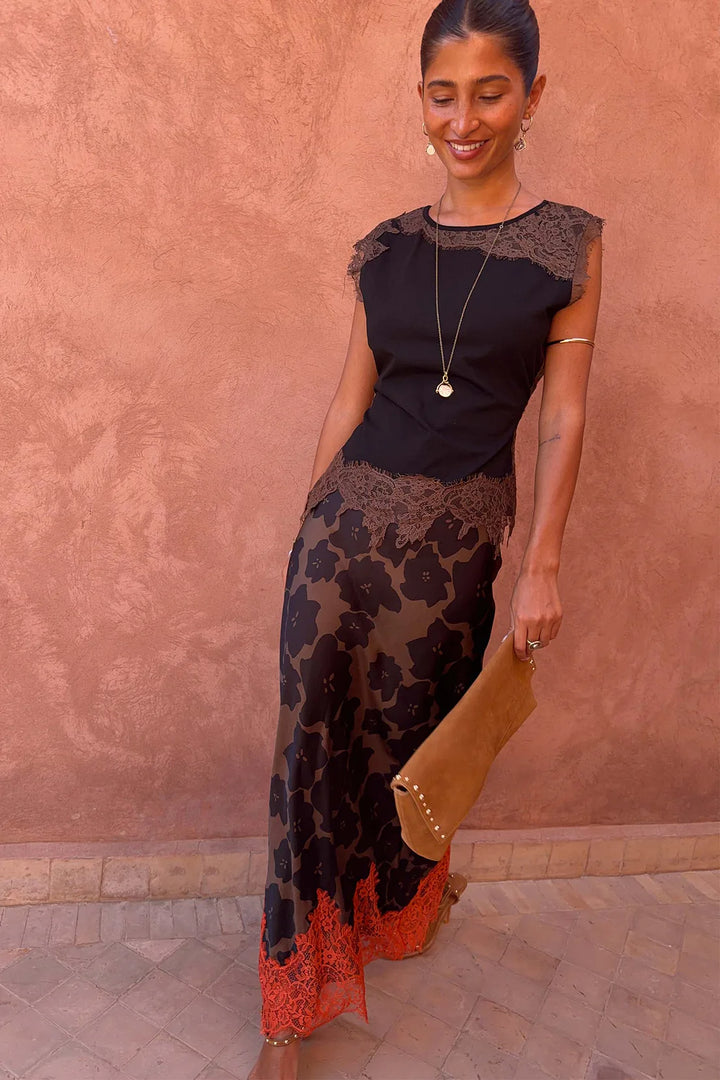Never Fully Dressed Maeva Skirt in Tan Jaden Floral Print