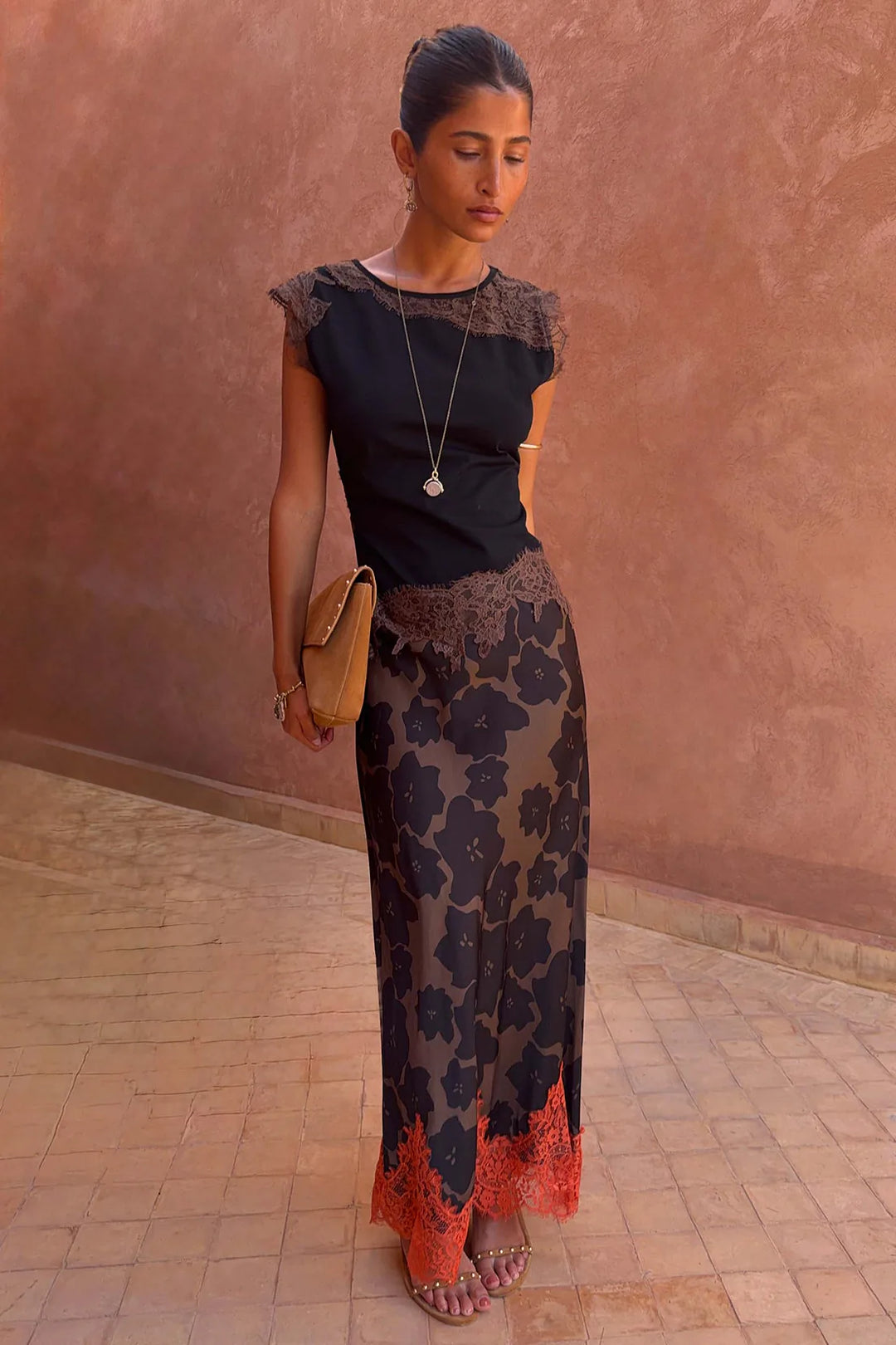 Never Fully Dressed Maeva Skirt in Tan Jaden Floral Print