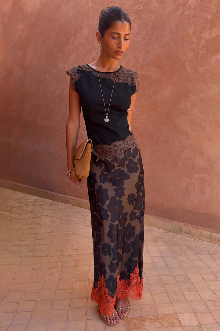 Never Fully Dressed Maeva Skirt in Tan Jaden Floral Print