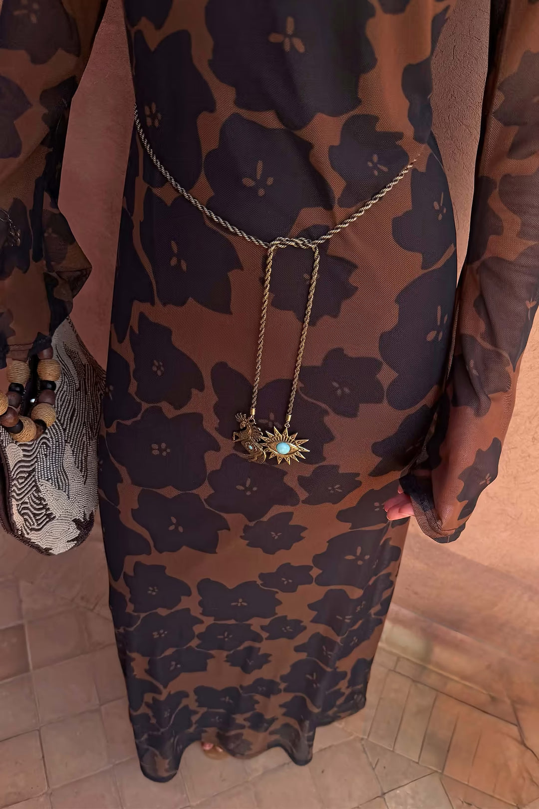Never Fully Dressed Tan Jaden Floral Mesh Dress