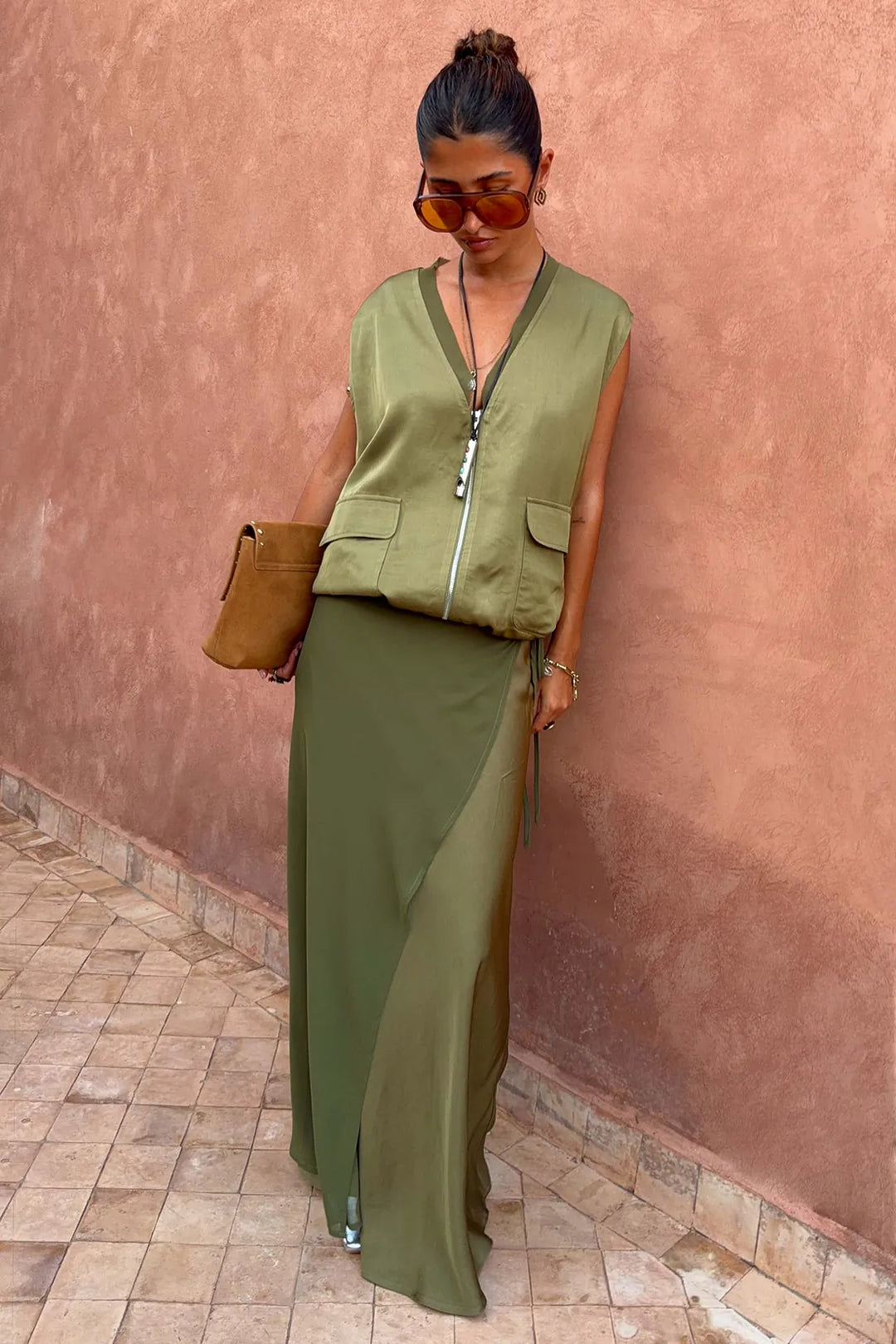 Never Fully Dressed Olive Wrap Jojo Midi Skirt