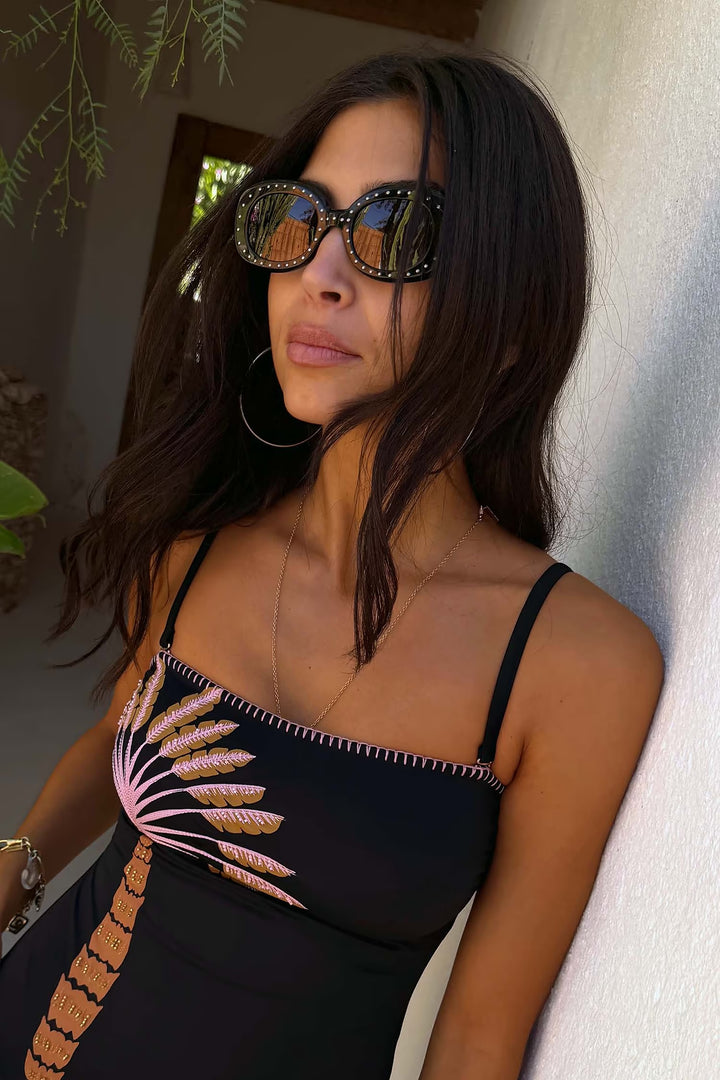 Never Fully Dressed Black Studded Acetate Sunglasses