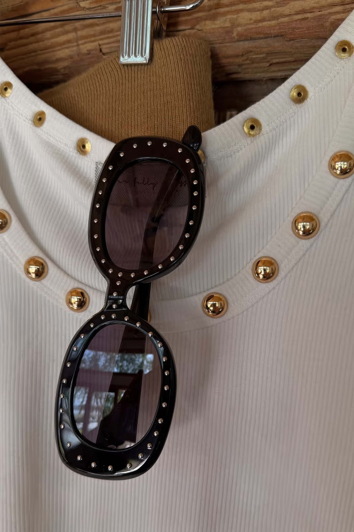 Never Fully Dressed Black Studded Acetate Sunglasses