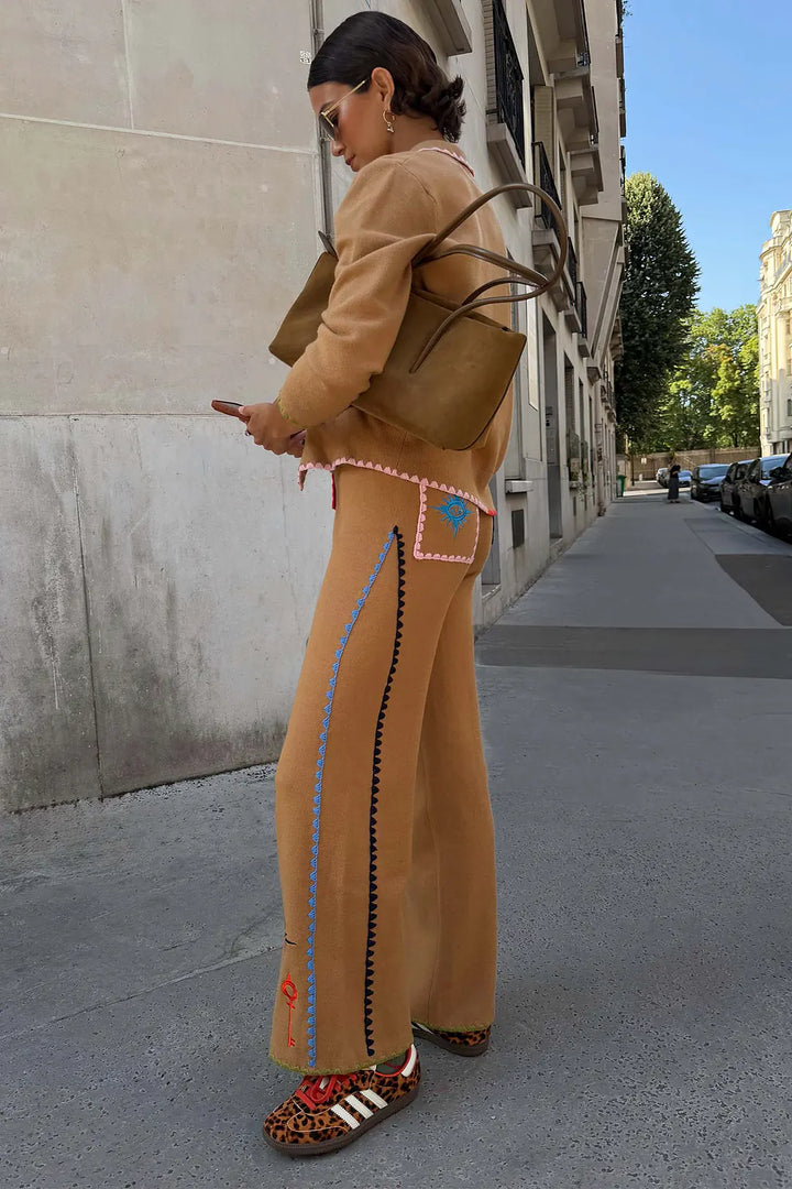 Tan Barrel Leg Knit Joggers