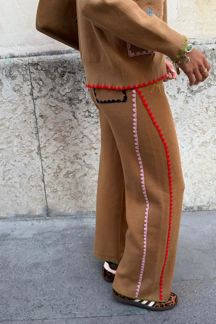 Tan Barrel Leg Knit Joggers