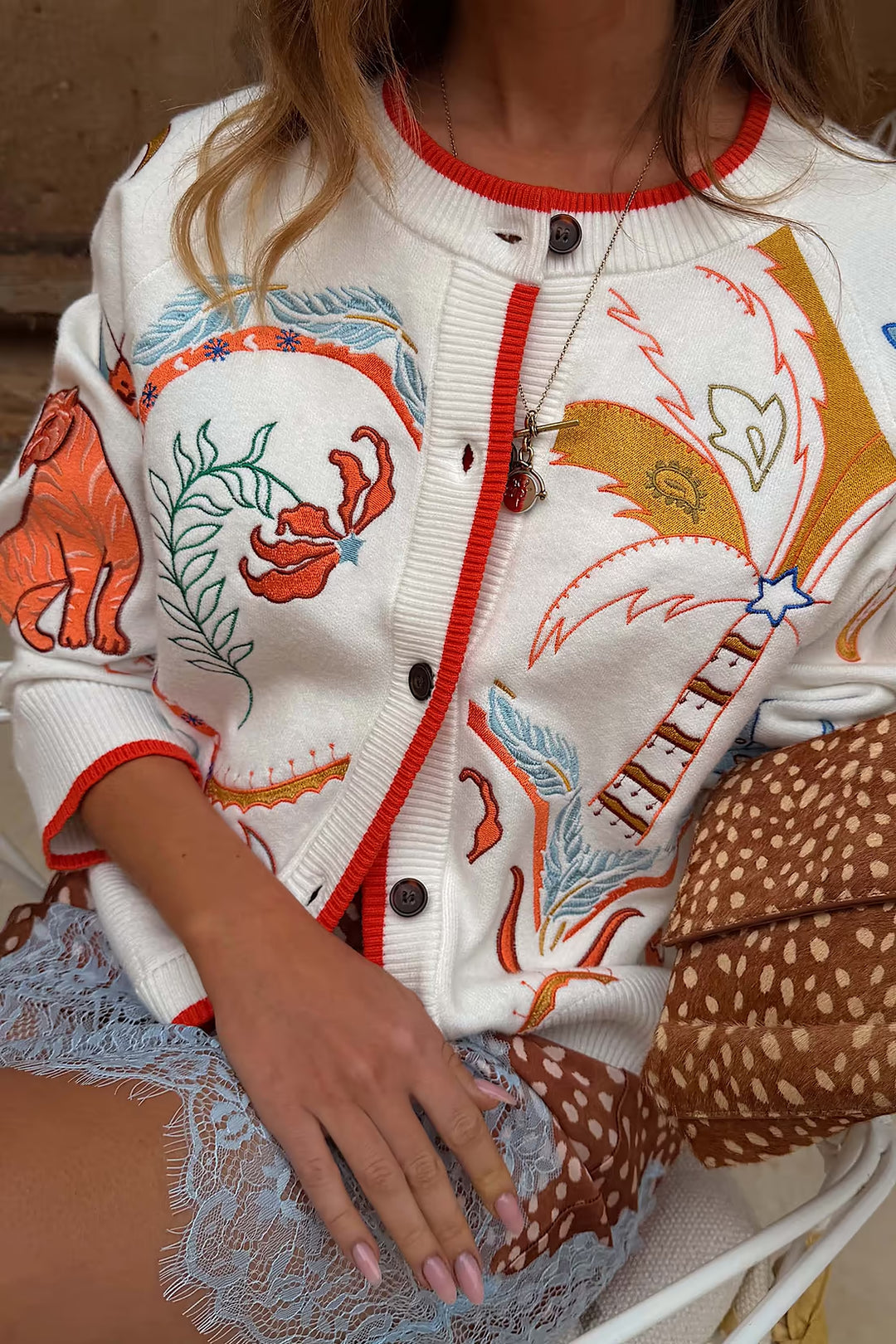 Never Fully Dressed Cream Cheryl Cardigan Tigress Print