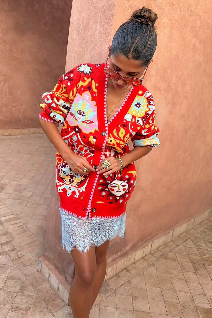 Never Fully Dressed Tomato Tapestry Martha Cardigan
